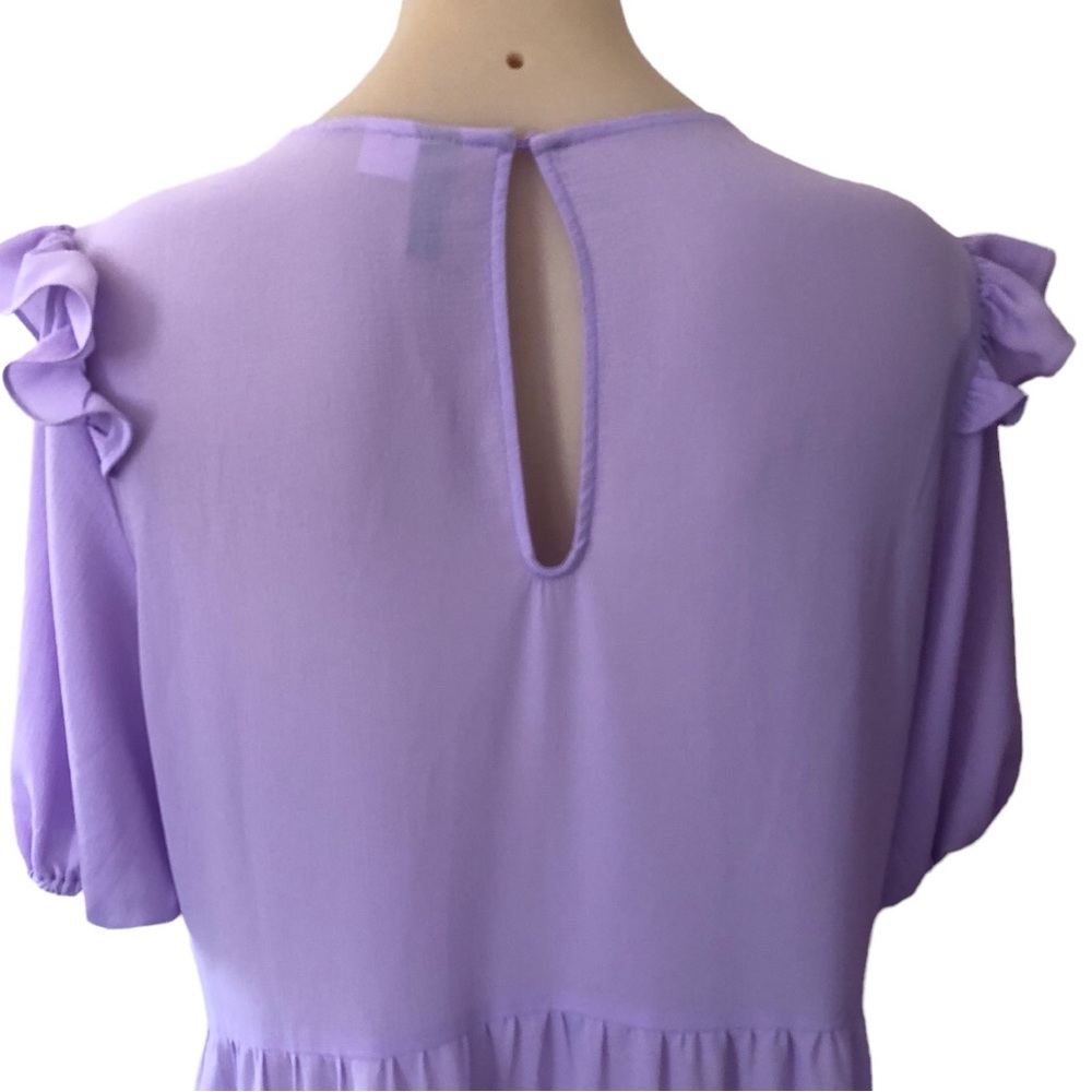 🌿 DIVIDED 🌿 womans tiered midi dress purple lightweight size L - Picture 6 of 9